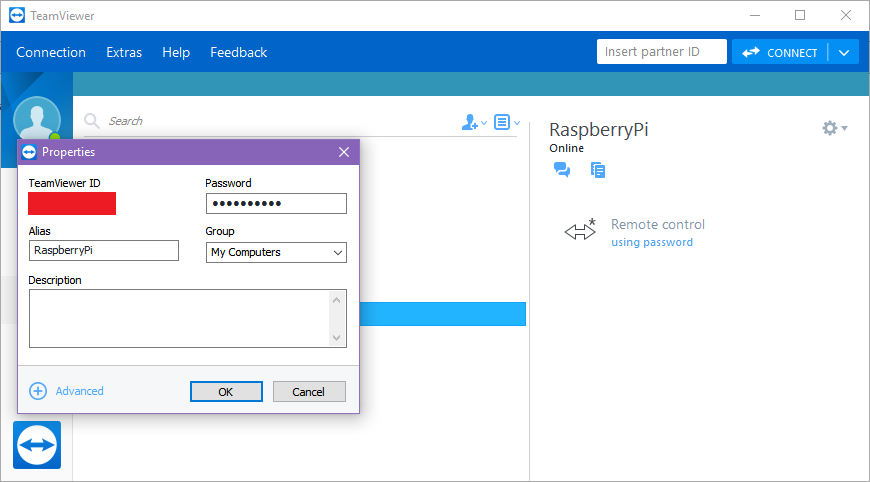 Back in TeamViewer fill in the details